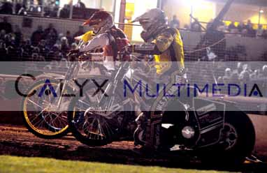 Three Robins progress in Grand Prix series. Swindon Robins Speedway V CoventryHans Andersan leads from the tapes.