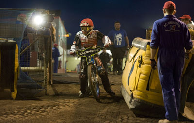 Speedway v PooleTror Batchelor leaves the pits.