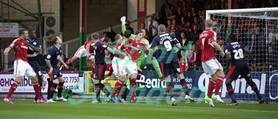 Swindon v CrawleyGoal mouth action.