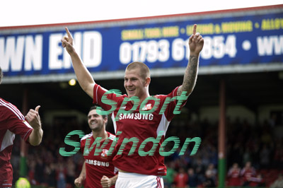 Swindon v MK DonsJames Collins celebrates his goal at the County Ground.