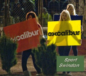 Speedway final first leg.Startline girls with Excalibur boards