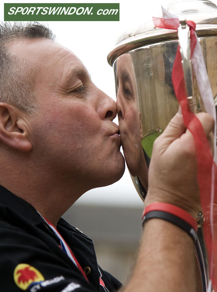 Swindon Robins - Champions Alun Rossiter with the cup.