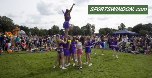 Faringdon Park Fete.Blowing BubblesSwindon Lightning Cheerleaders