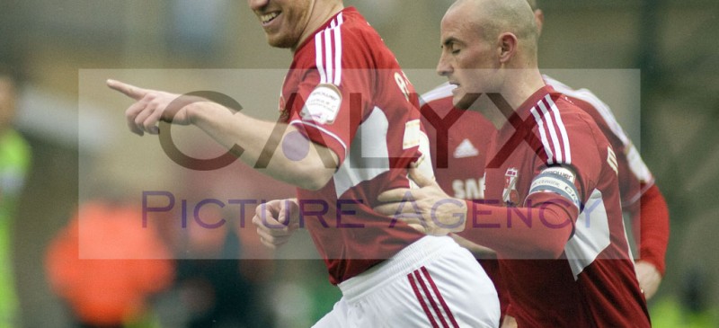 ©Calyx Pictures. FALicence: FL/12/13/P4521.
Swindon v Preston
Adam Rooney with Alan McCormack celebrates the Swindon Goal